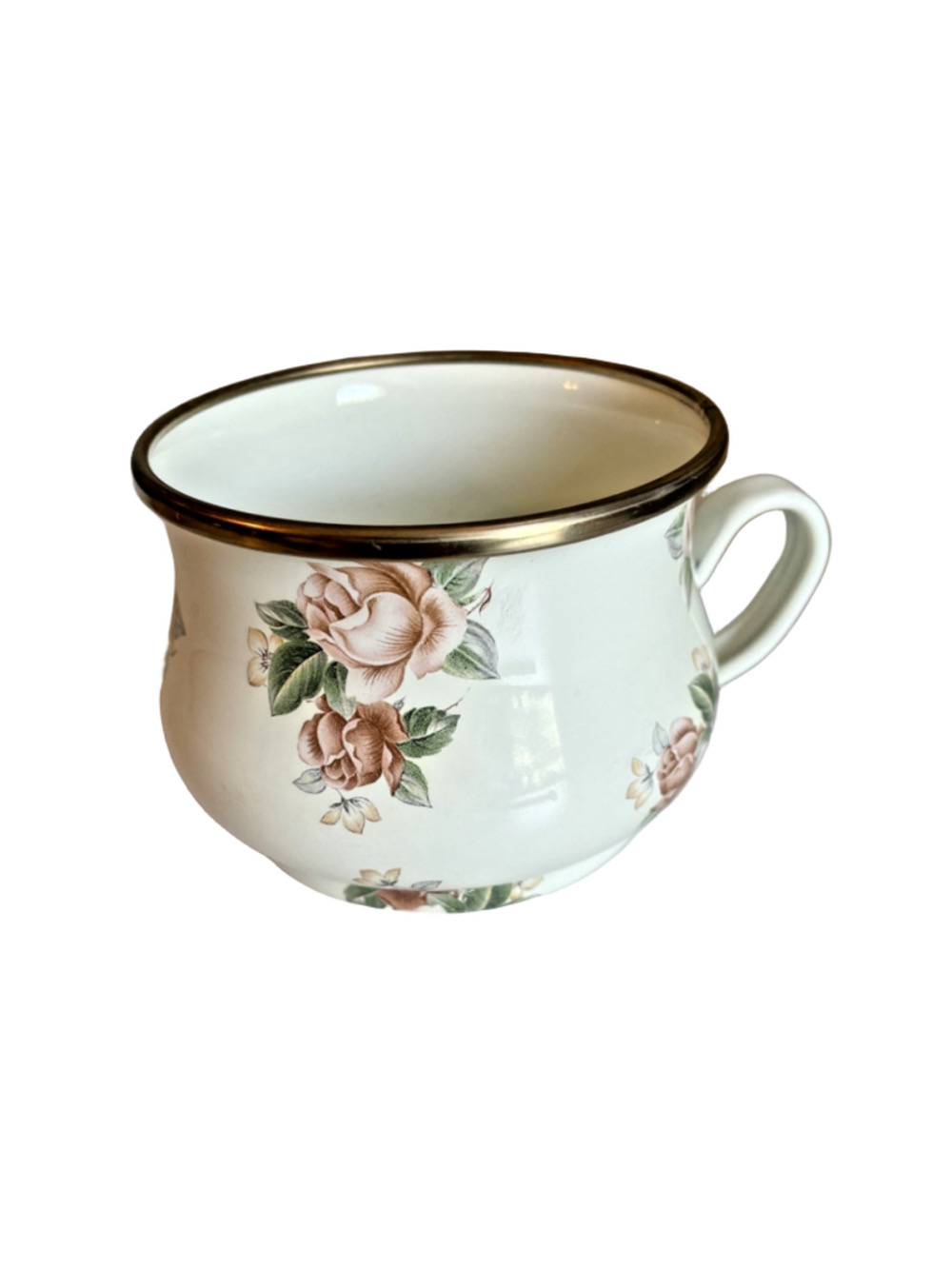 Vintage MacKenzie Childs Camp Floral Rose Enamelware Coffee Tea Cup MINT